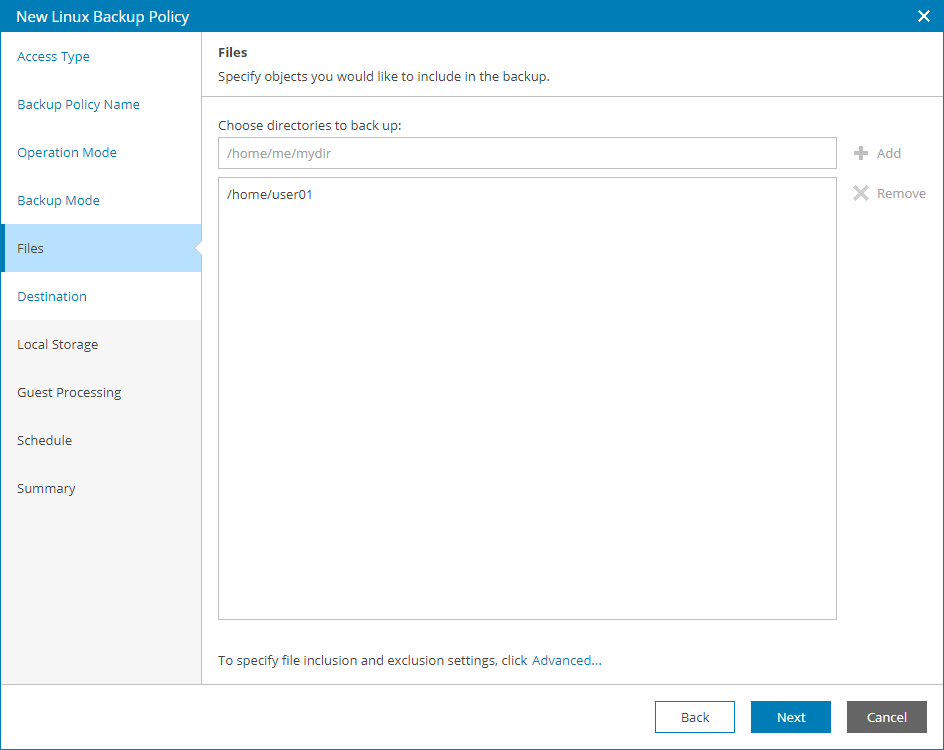 Choose Directories to Back Up