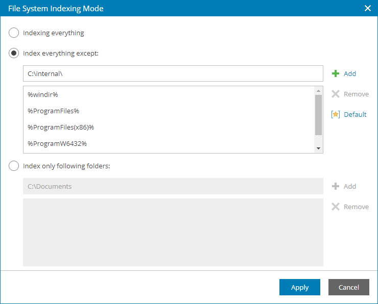 Specify Guest OS File Indexing Settings