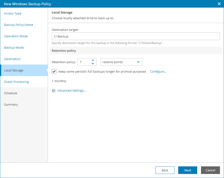 Specify Local Storage Settings
