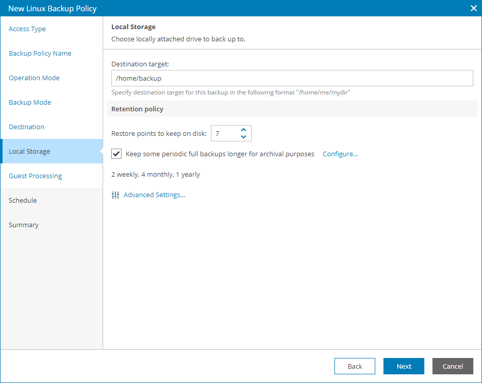 Specify Local Storage Settings