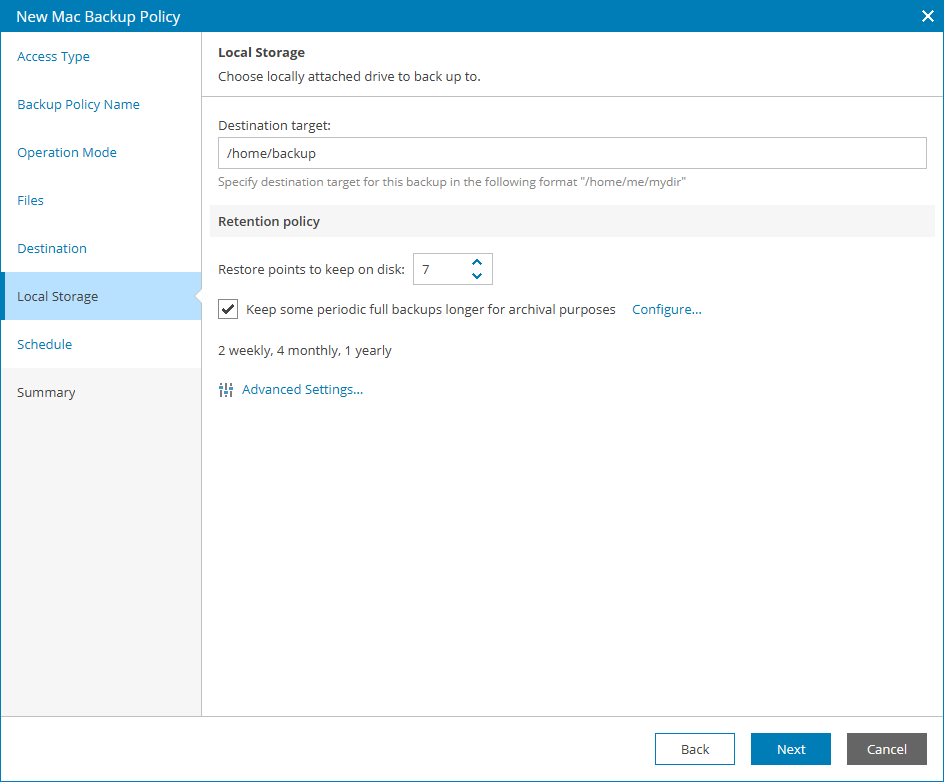 Specify Local Storage Settings