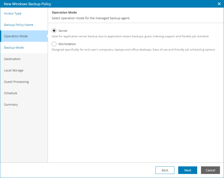 Choose Backup Agent Operation Mode