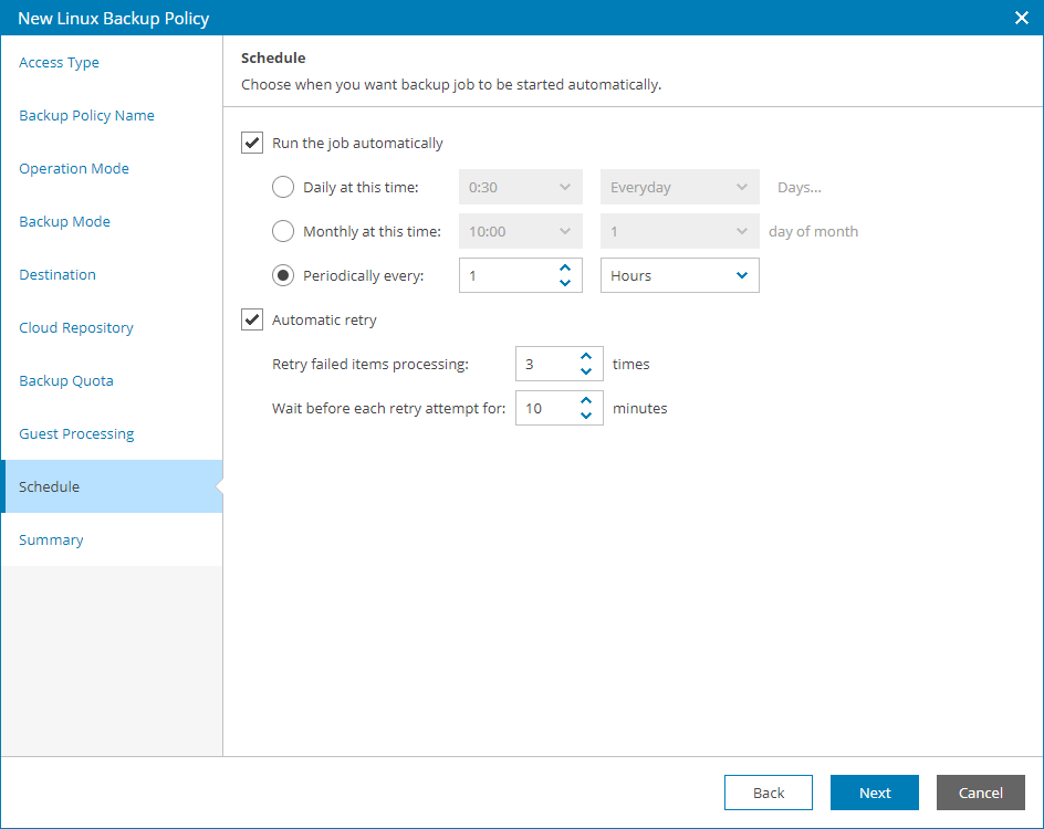 Specify Backup Schedule