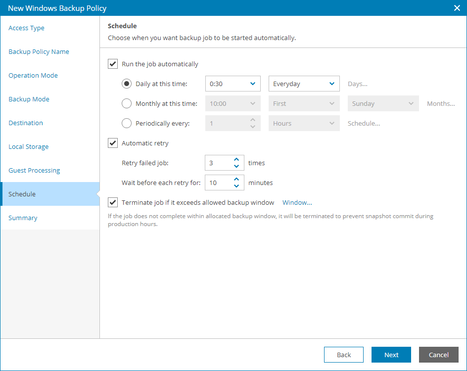 Specify Backup Schedule