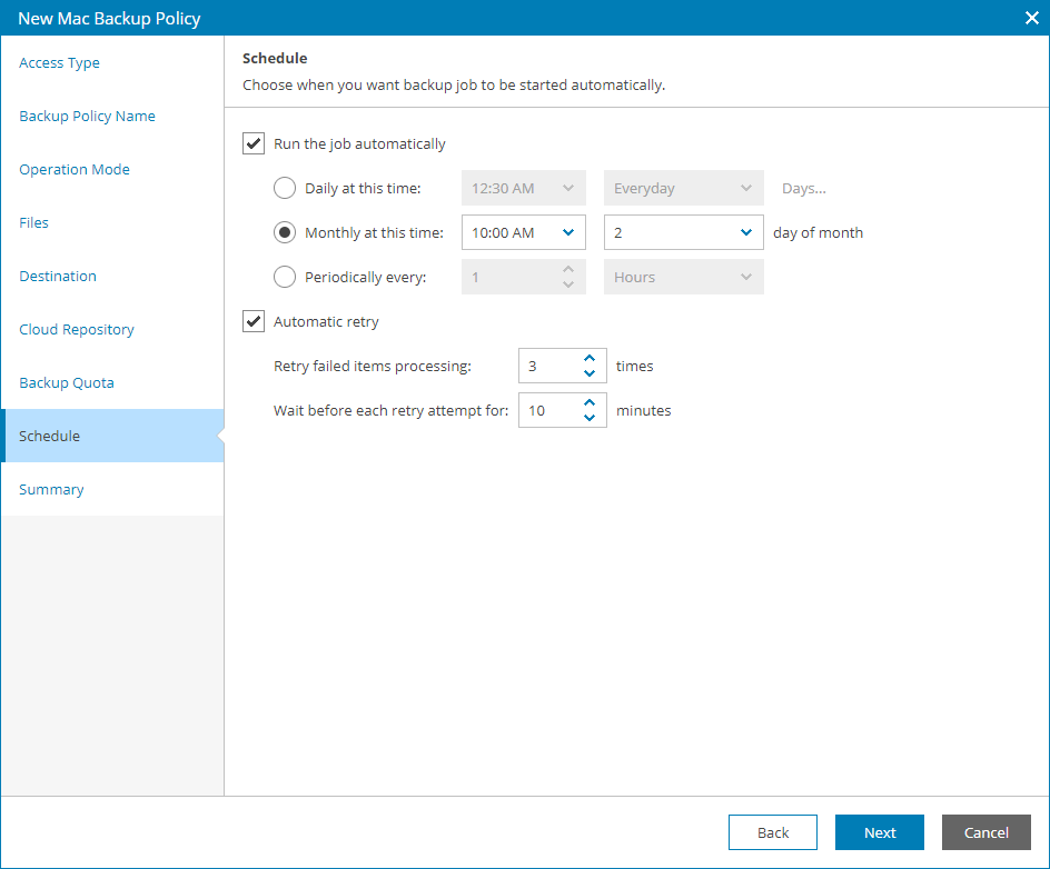 Configure Backup Schedule