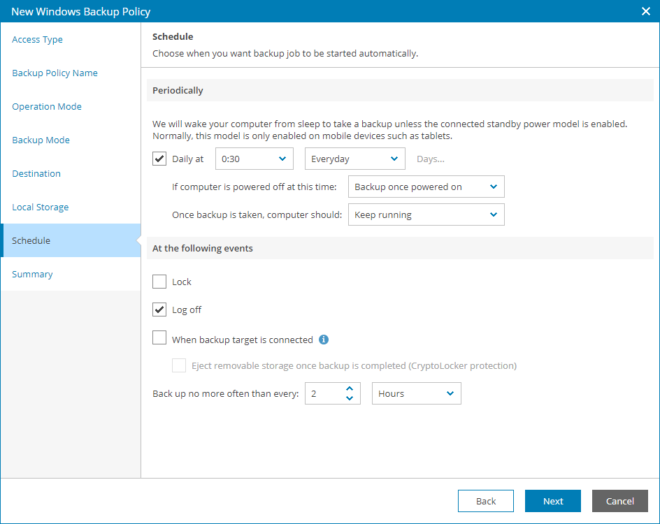 Specify Backup Schedule