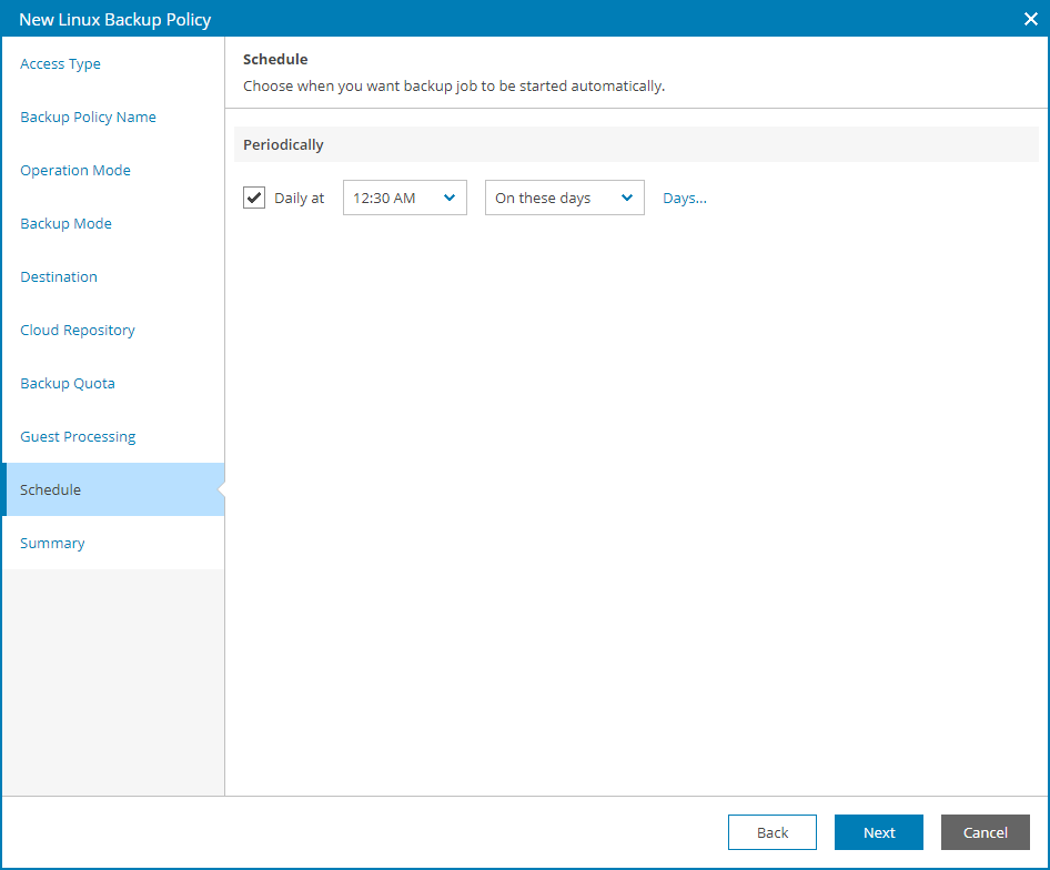 Specify Backup Schedule