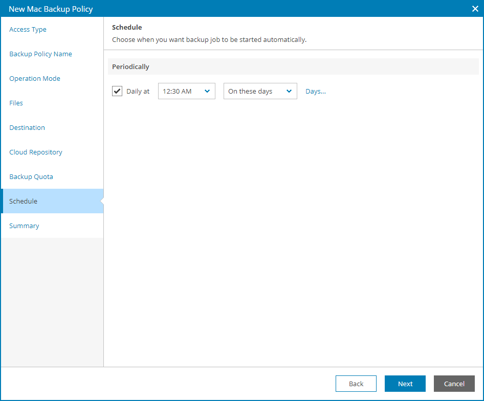 Specify Backup Schedule