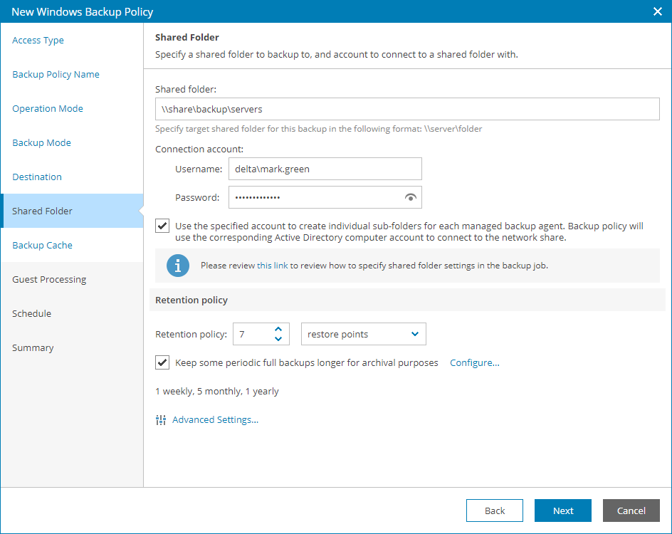 Specify Shared Folder Settings
