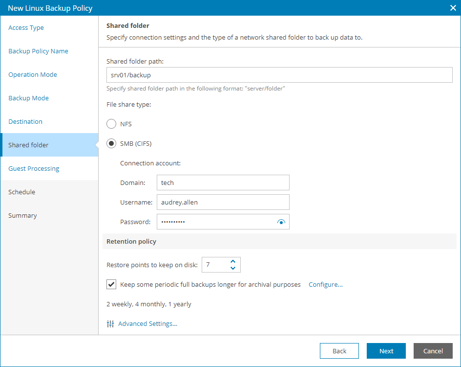 Specify Shared Folder Settings