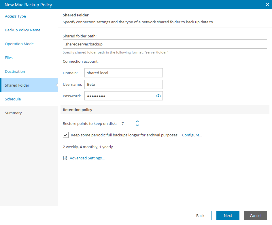 Specify Shared Folder Settings
