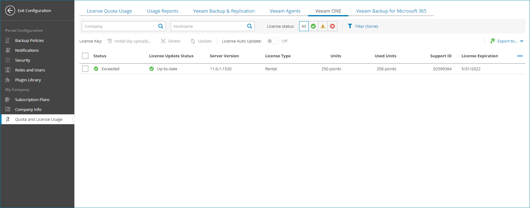 View ONE Server License Usage Information