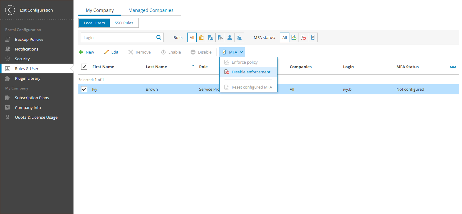 Disable MFA Enforcement
