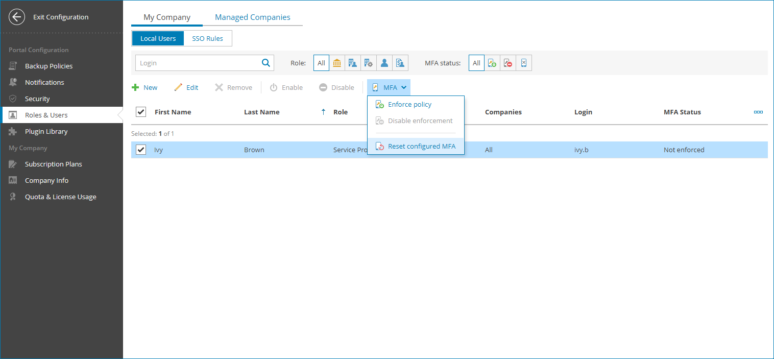 Reset Configured MFA