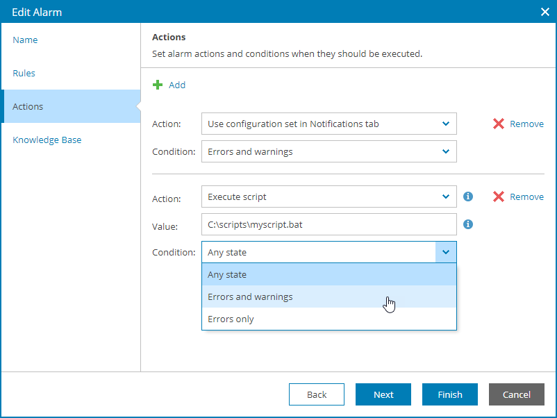 Customize Alarm Response Actions