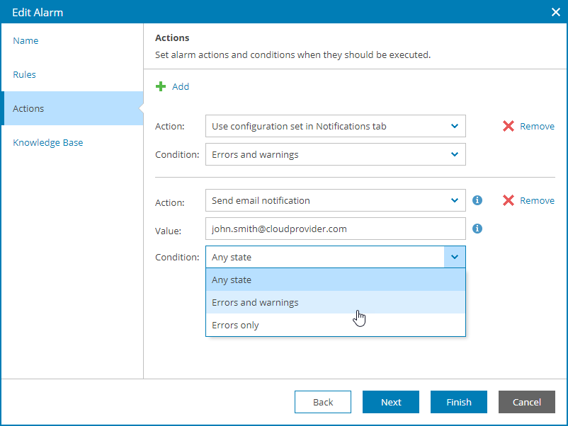 Customize Alarm Response Actions