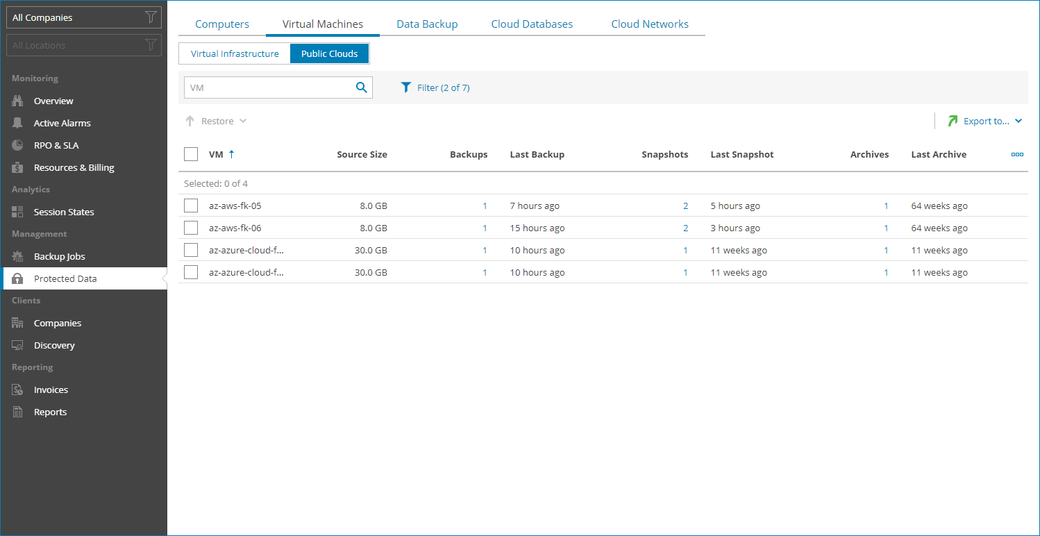 Export Protected VM Details