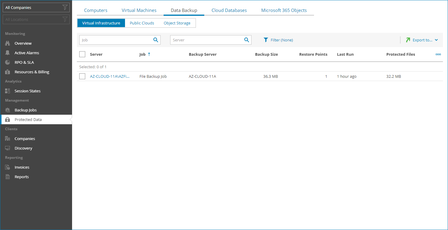 Export Protected File Share Details