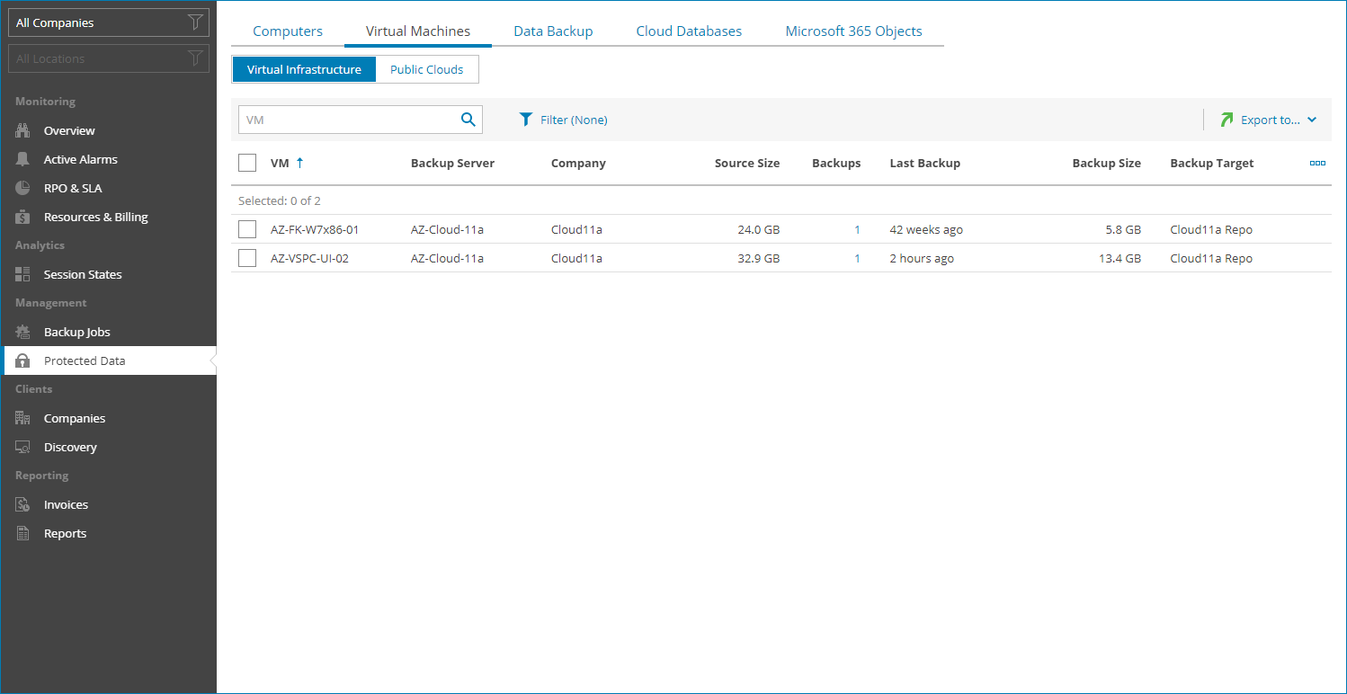 Export Protected VM Details