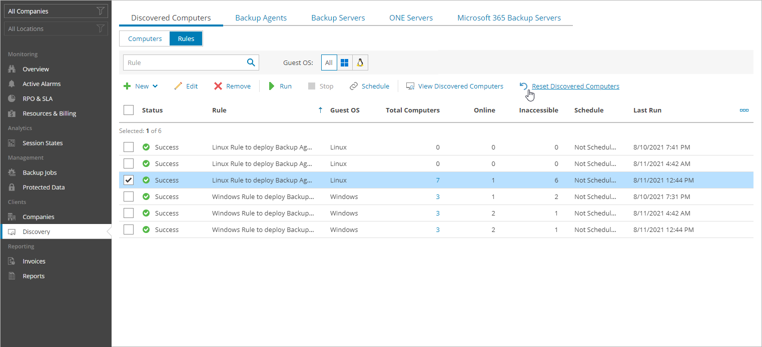 Reset Discovery Results