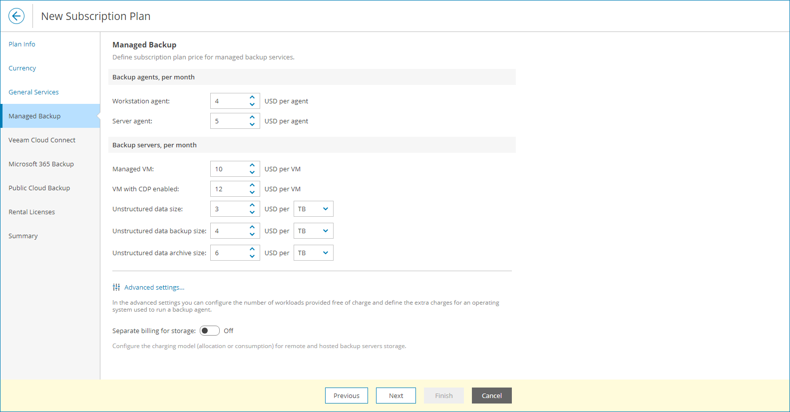 Specify Rates for Managed Backups