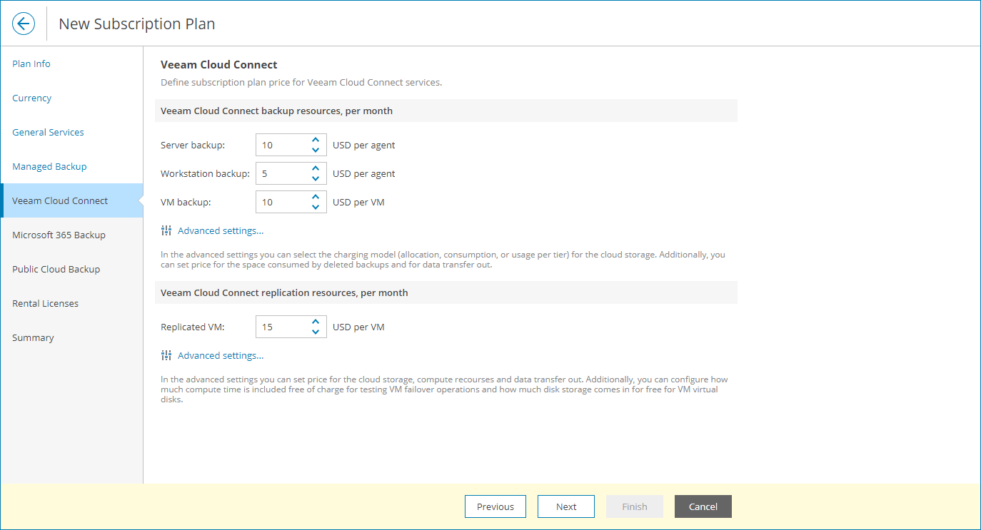 Specify Rates for Storing Backups in the Cloud