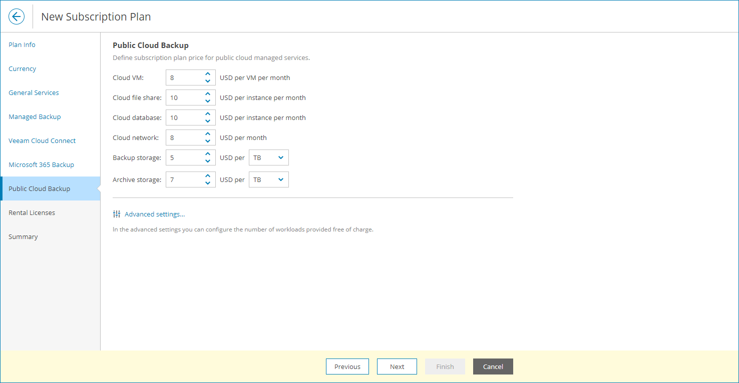 Specify Rates for Public Clouds