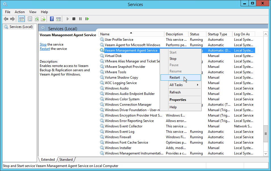 Restart Master Agent Service