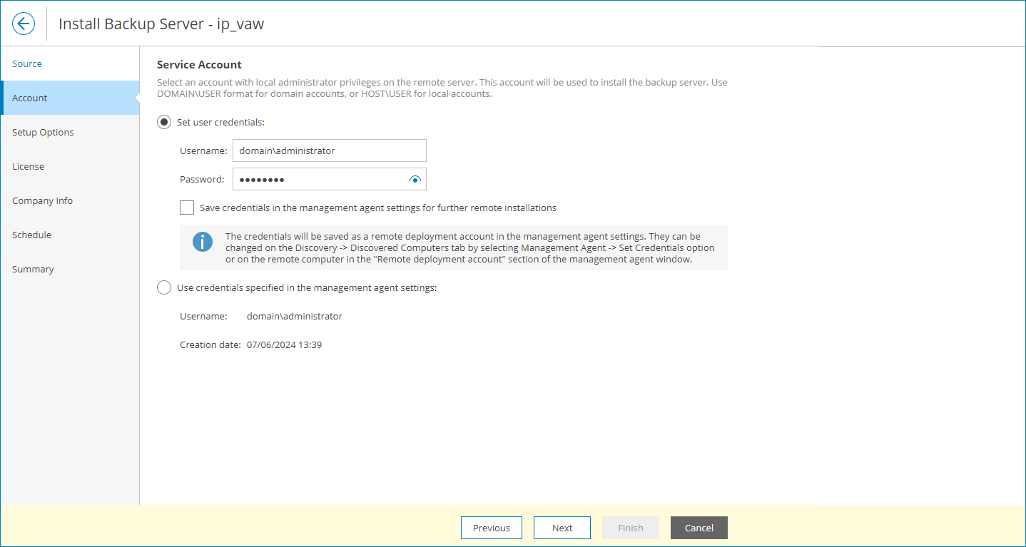 Specify Service Account
