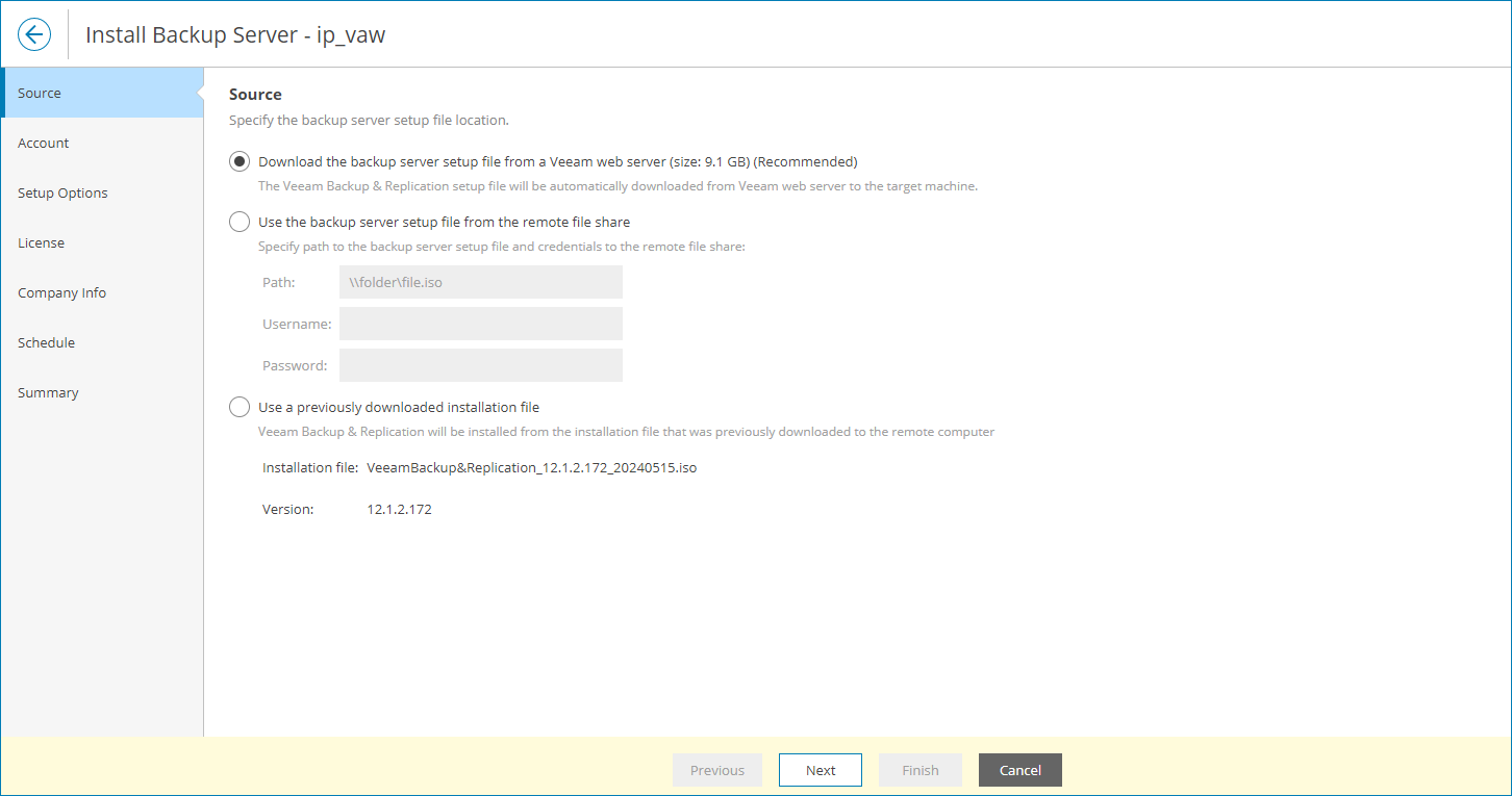 Specify Source Location
