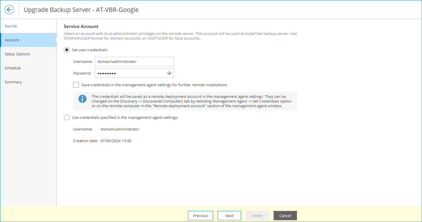 Specify Service Account