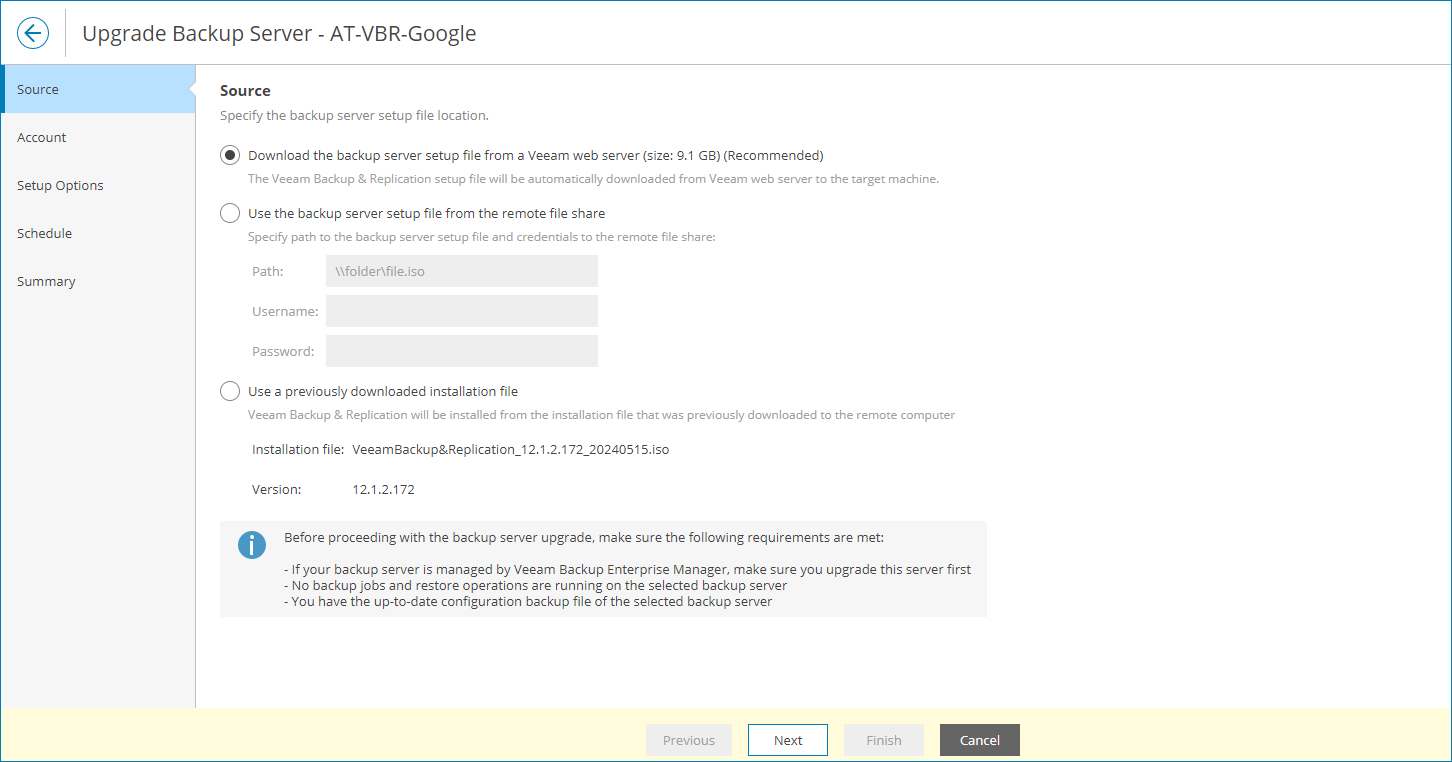Specify Source Location