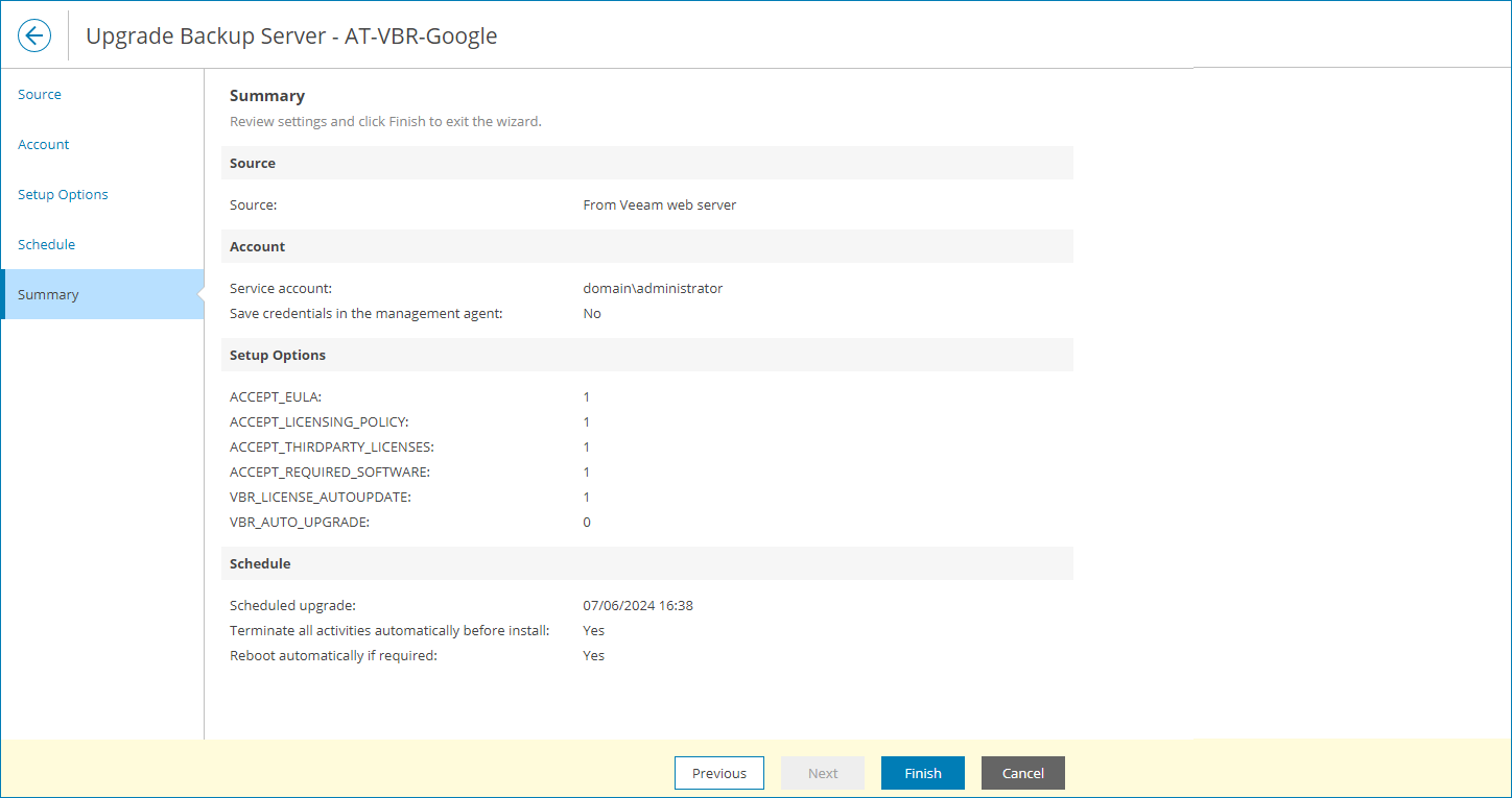 Review Upgrade Settings