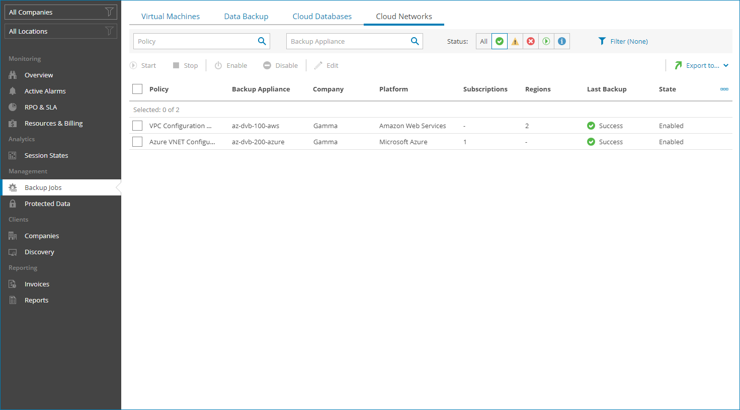View Cloud Network Job Details