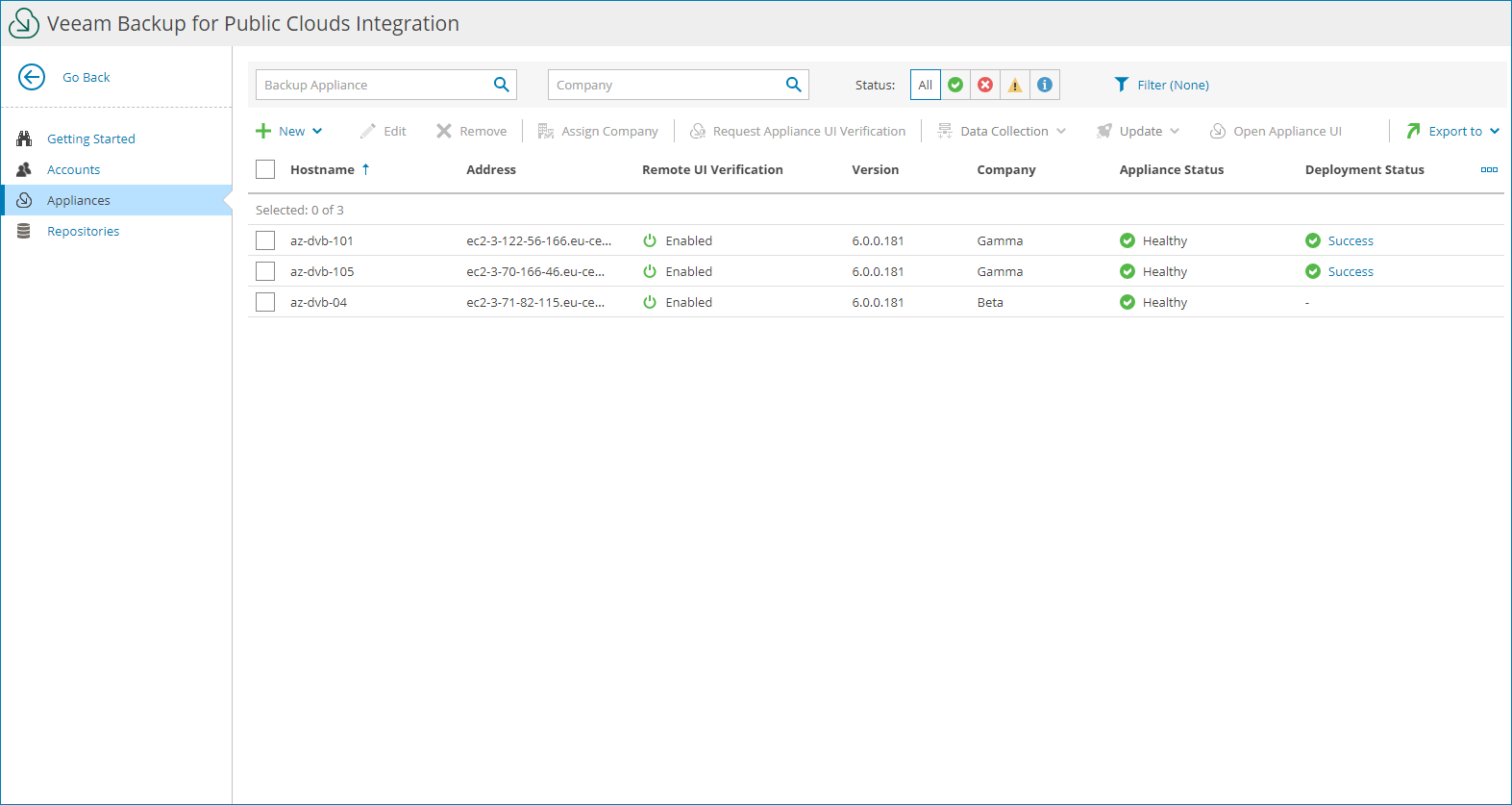 View and Export Appliances