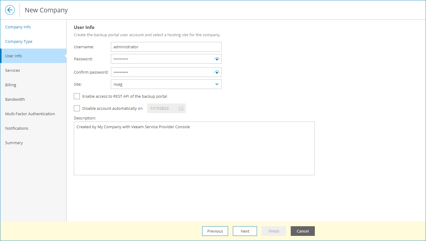 Specify Company Credentials