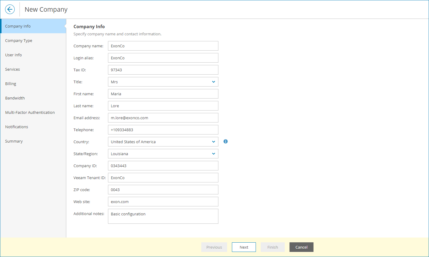 Specify Company Info