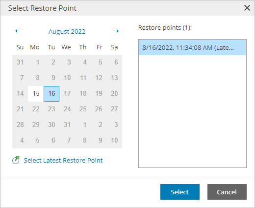Step 3. Select Restore Point and Files to Restore