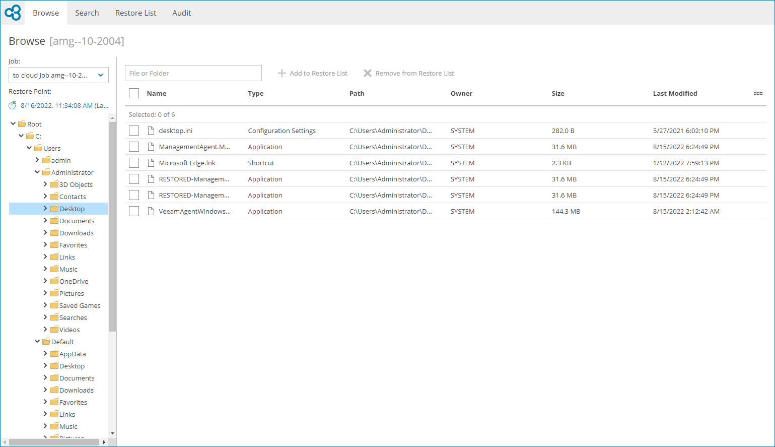 Select Files to Restore