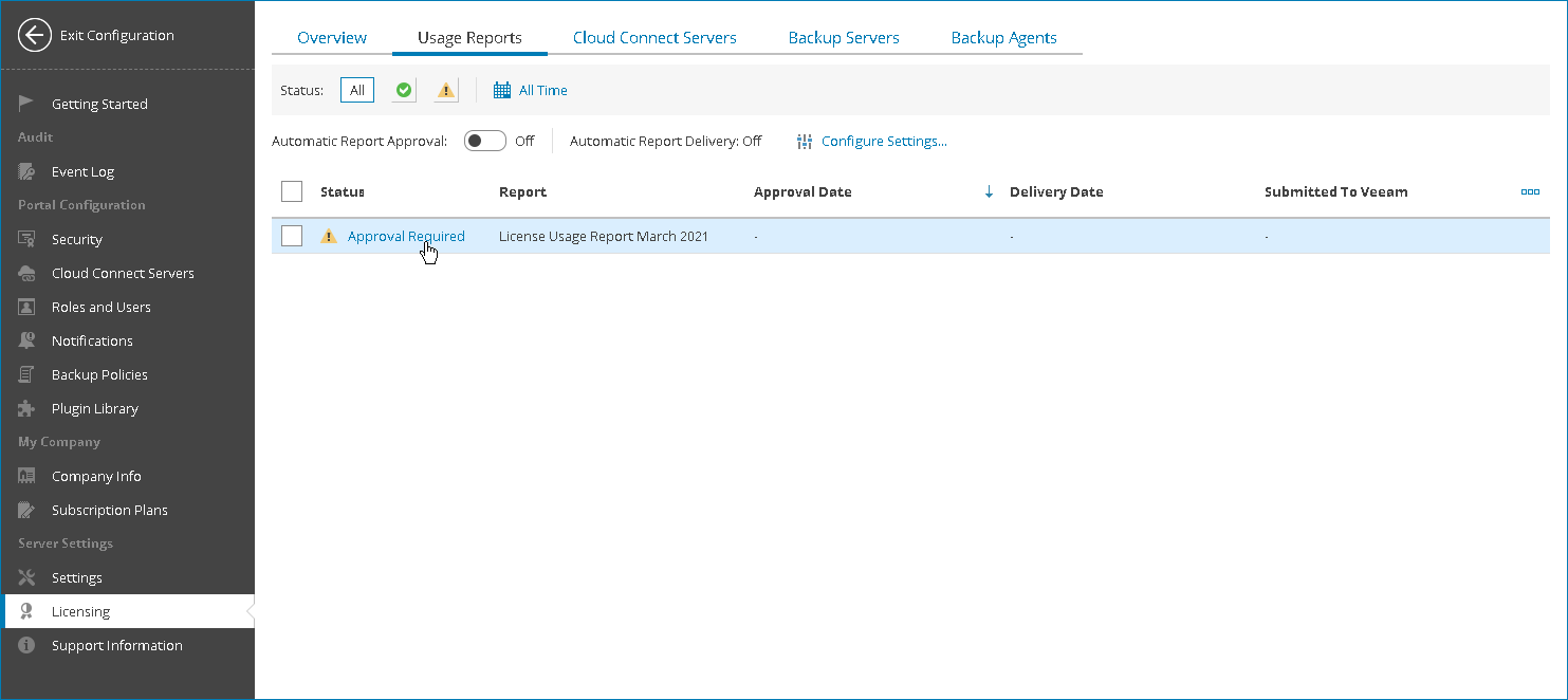 Approve License Usage Report