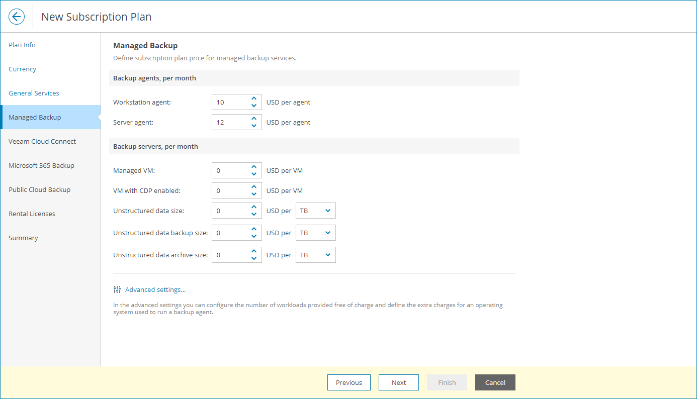 Specify Managed Backup Rates
