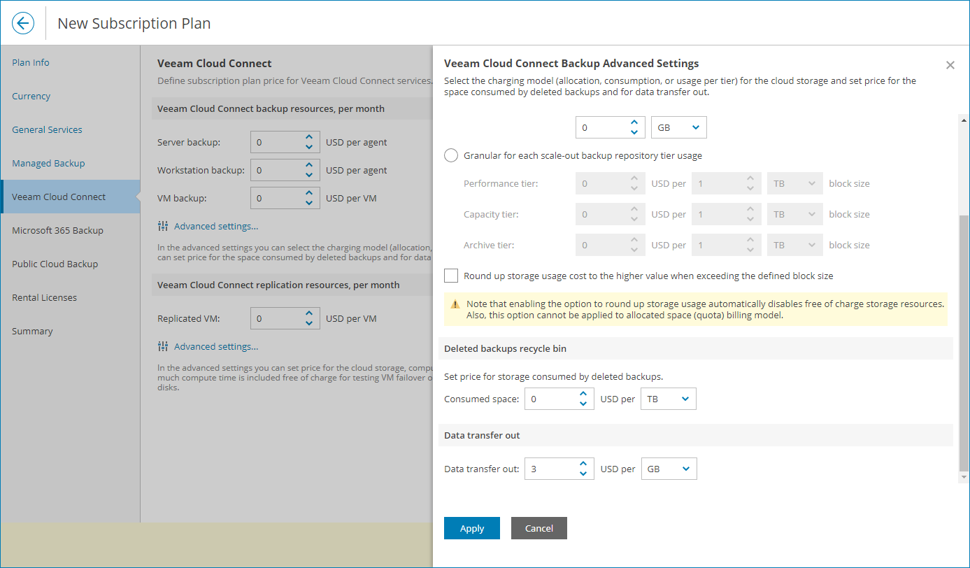 Specify Charge Rates for Data Transfer Out