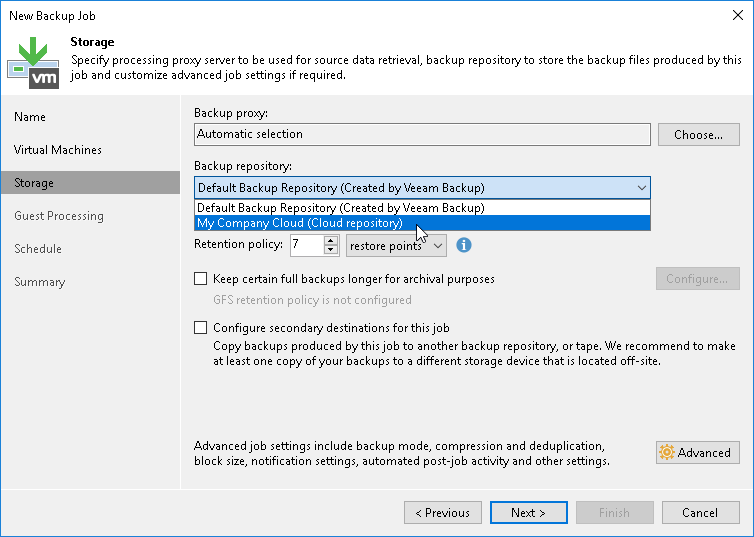 Point Backup Job to Cloud