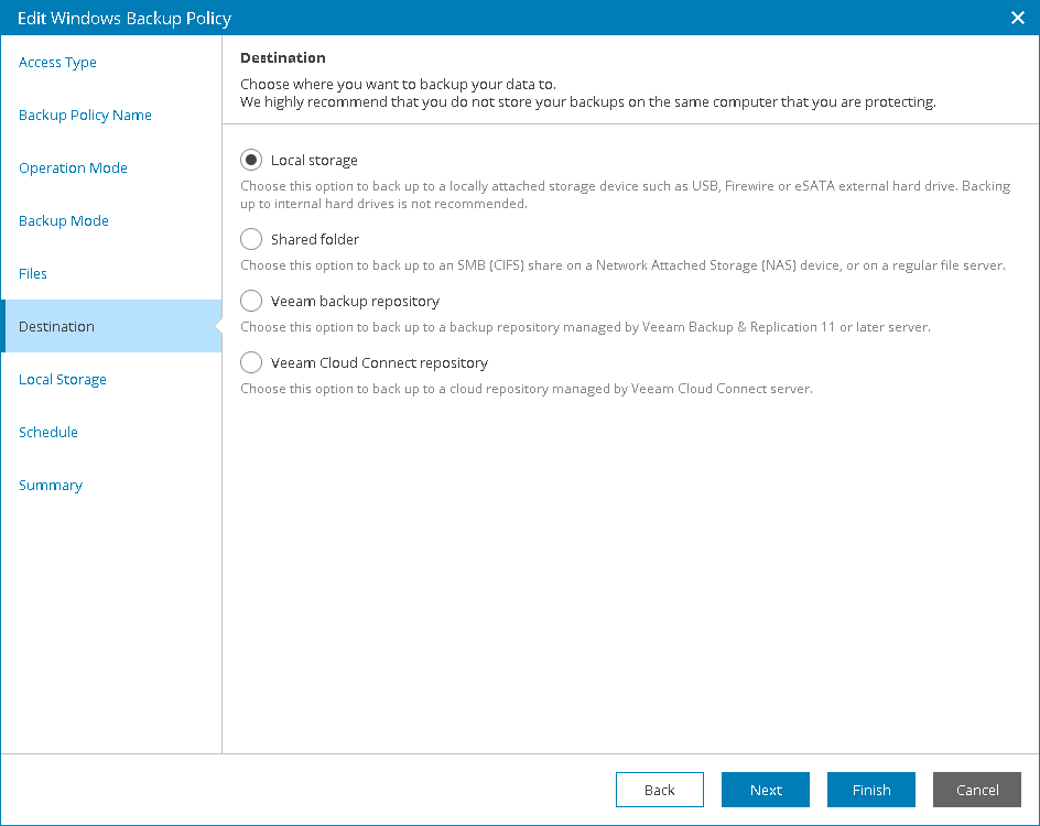 Backup Policy Destination