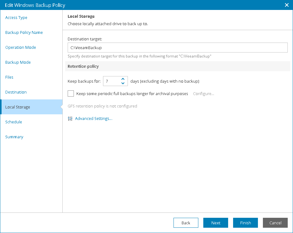 Backup Policy Local Storage