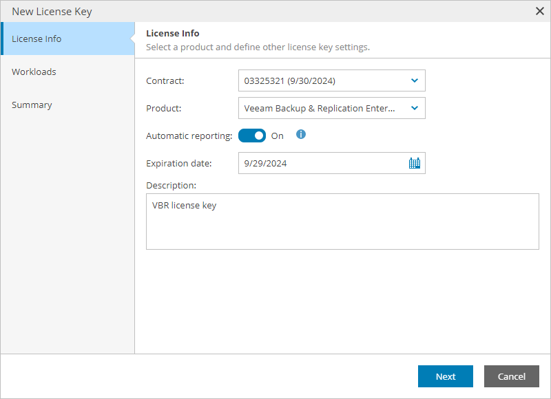 Specify License Key Parameters
