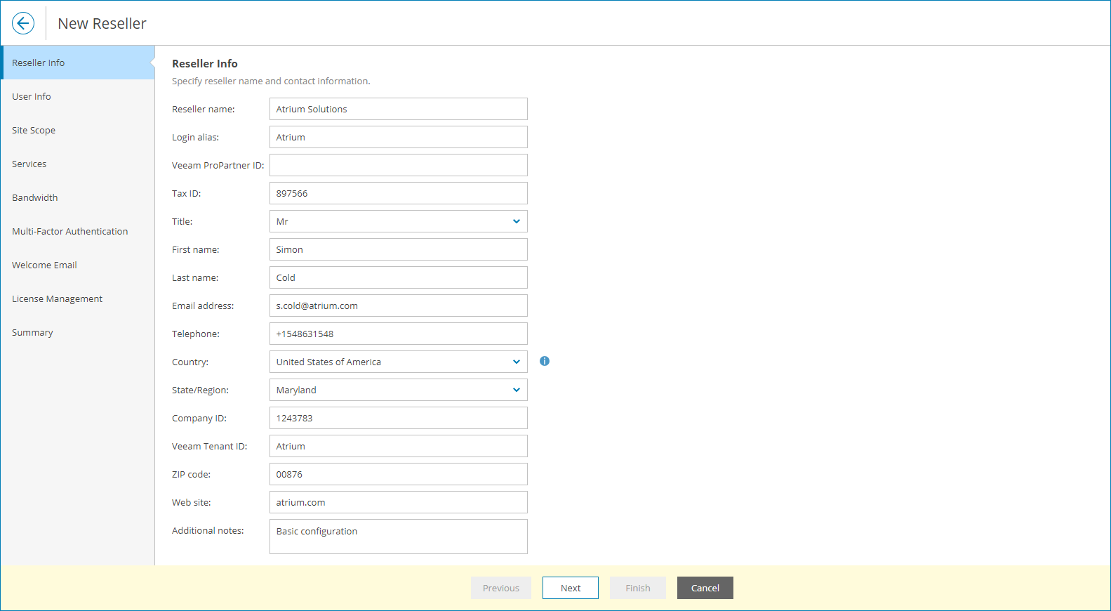 Specify Reseller Info