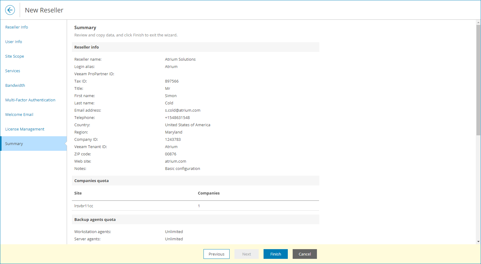Review Reseller Settings
