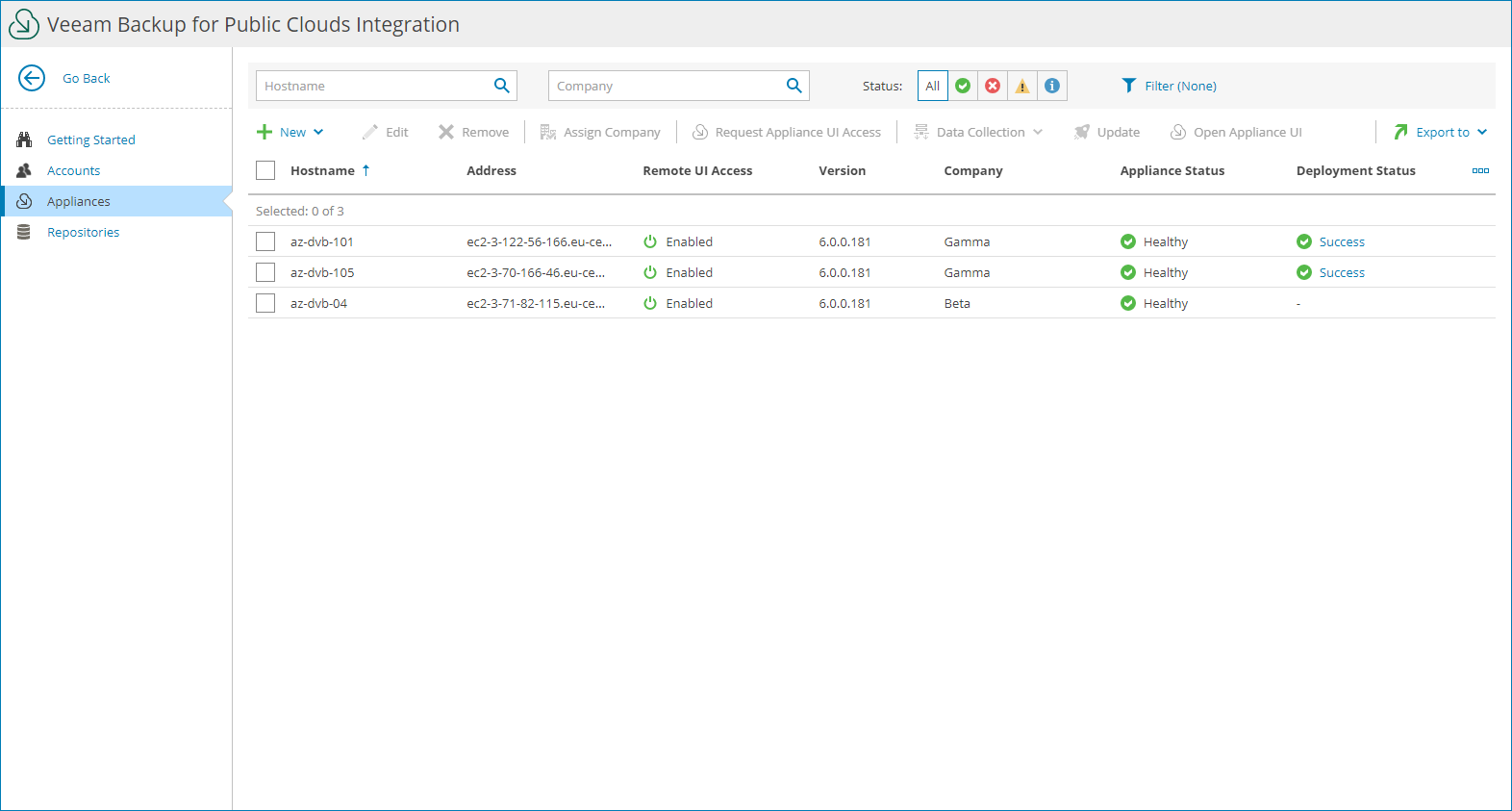 View and Export Appliances