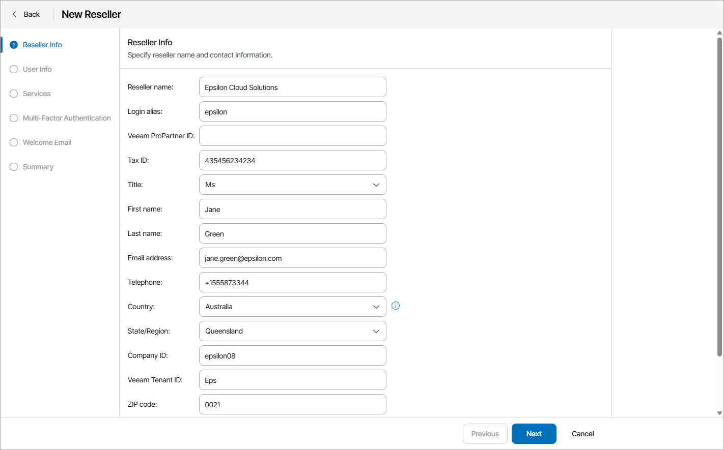 Specify Reseller Info